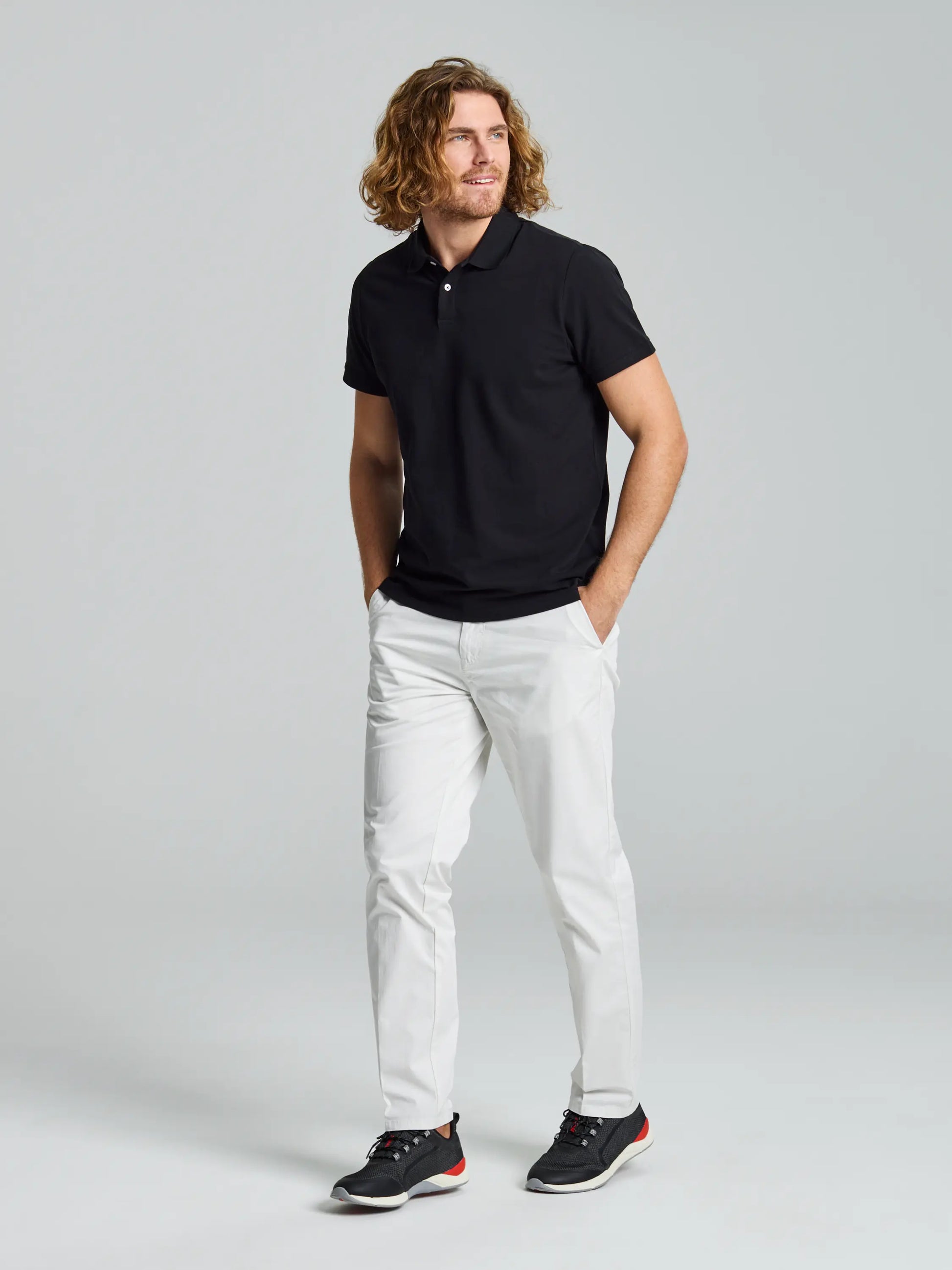 Black pants white polo shop
