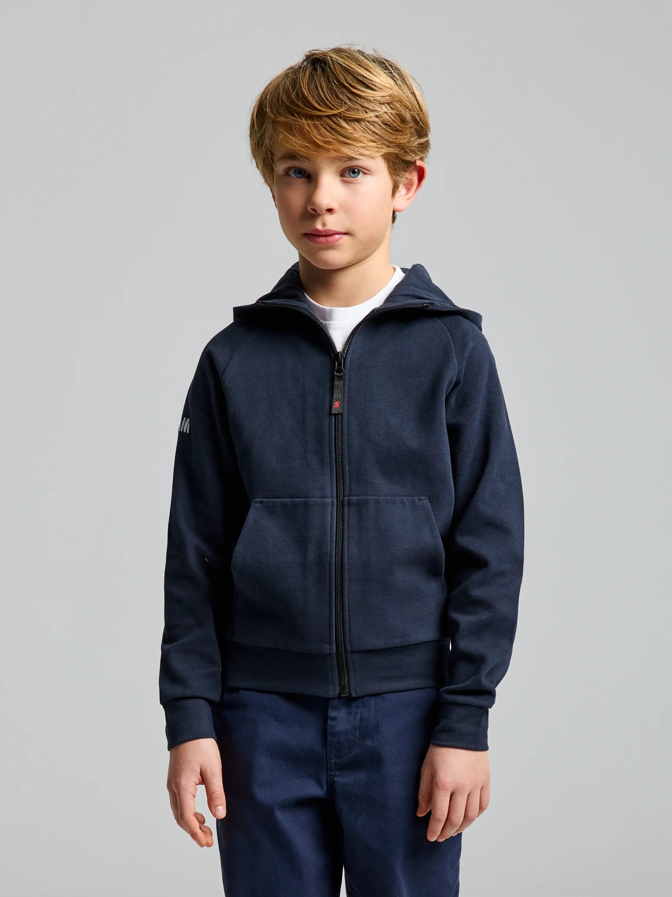 Felpa Con Cappuccio E Cerniera Per Bambini Blu - Stampa Skateboard E Strisce - Taglia 128 (7-8 Anni)