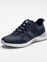 The SLAM CREW SHOES in DARK NAVY feature mesh and synthetic overlays, dark blue laces, and a white and gray rubber sole, shown against a plain white background.